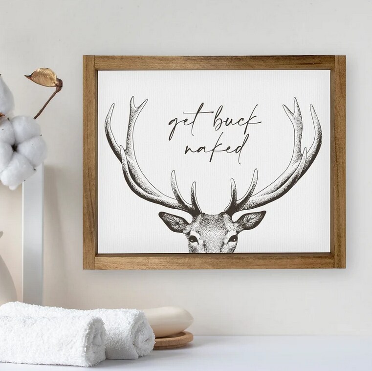 Get Buck Naked Funny Bathroom Signs Vintage And Retro Bathroom Wall