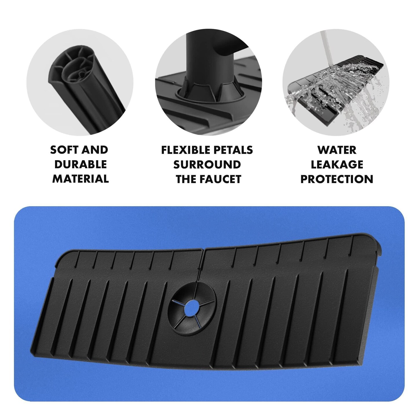 Black Kitchen Guard Silicone Faucet Handle Drip Catcher Tray 14.6 x 5.5 Sink Silicone Mat Tray Drying Mat for Kitchen Counter Kitchen Sink Splash Guard Behind Faucet