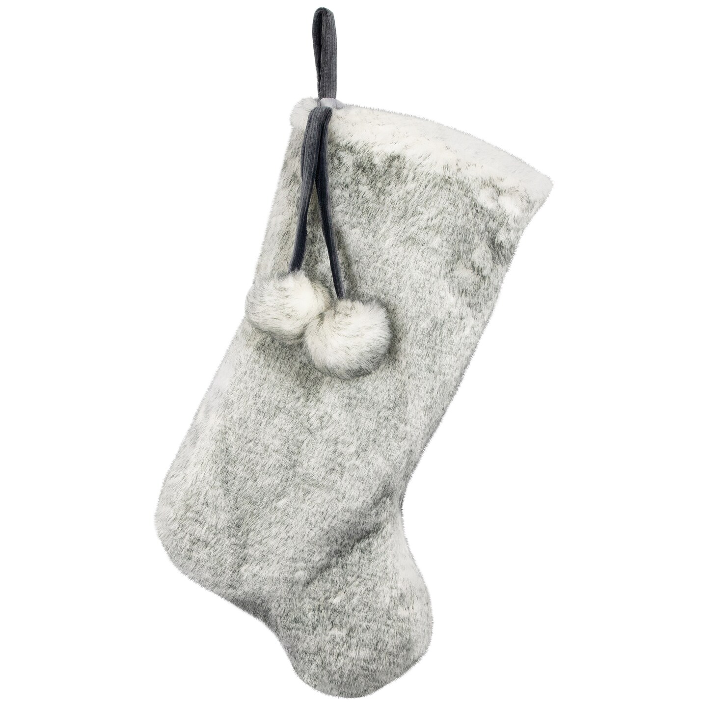 Northlight Silver Fox Faux Fur Christmas Stocking with Pom Poms - 20.5"