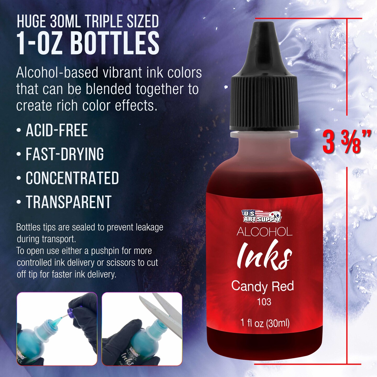 24 Color Alcohol Ink Set - Huge 30ml Triple Sized 1-oz Bottles - Includes 4-oz Blender &#x26; 30 Swabs - Vibrant Highly Concentrated Pigment Dye Paint