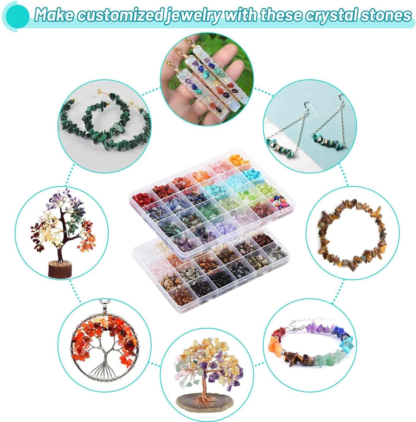 2278Pcs Crystal Beads for Jewelry Making Supplies, 48 Colors Ring Making Kit Crystals Jewelry Making Kit for Adults Bracelet Earring Necklace Making