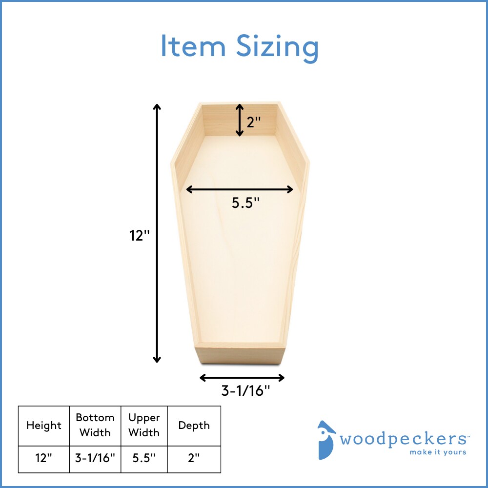 Deep Natural Wood Coffin Tray, Multiple Sizes, Halloween Wall Decor/Party | Woodpeckers