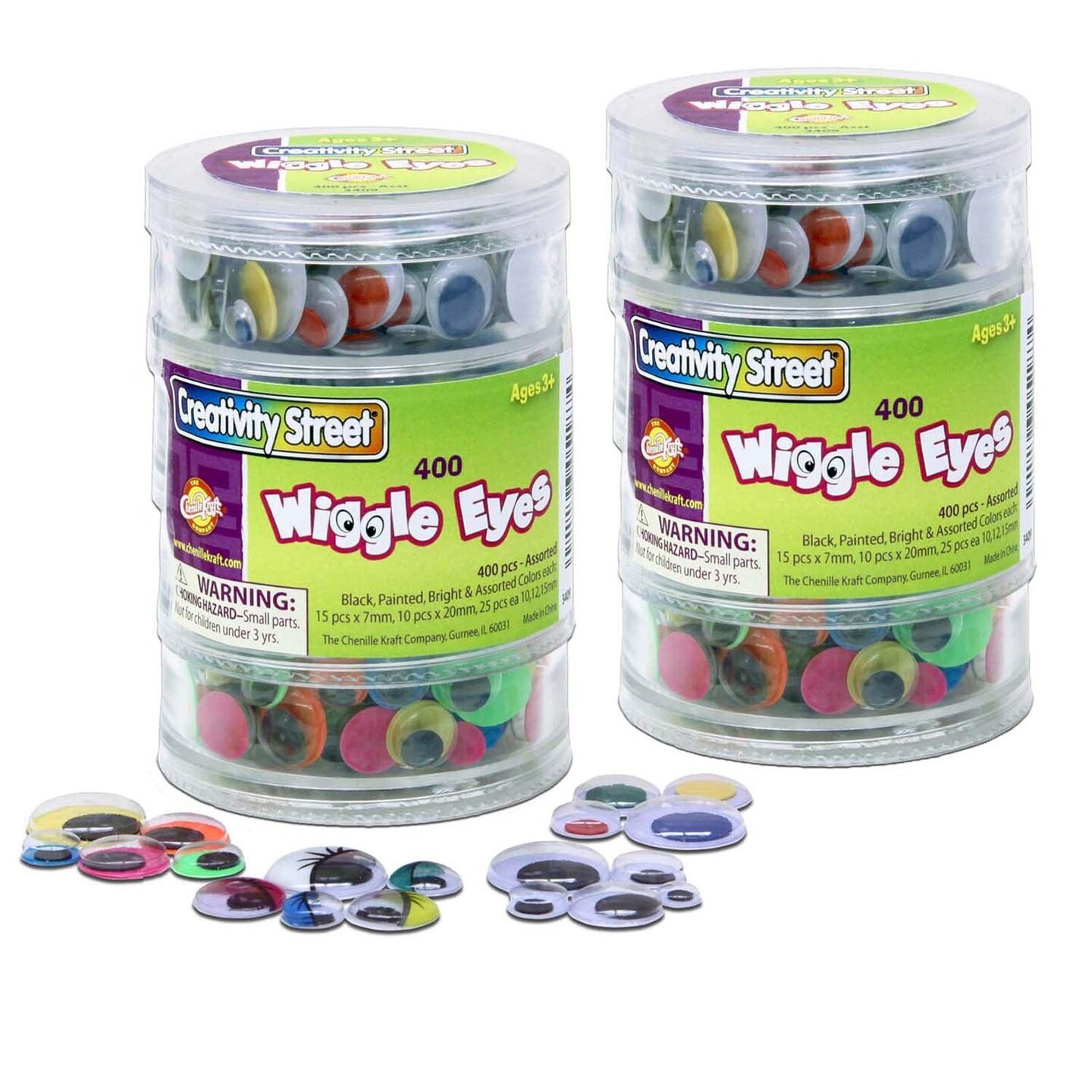 Wiggle Eyes Storage Stacker, Round Assorted Black, Painted &#x26; Bright, Assorted Sizes, 400 Pieces Per Pack, 2 Packs