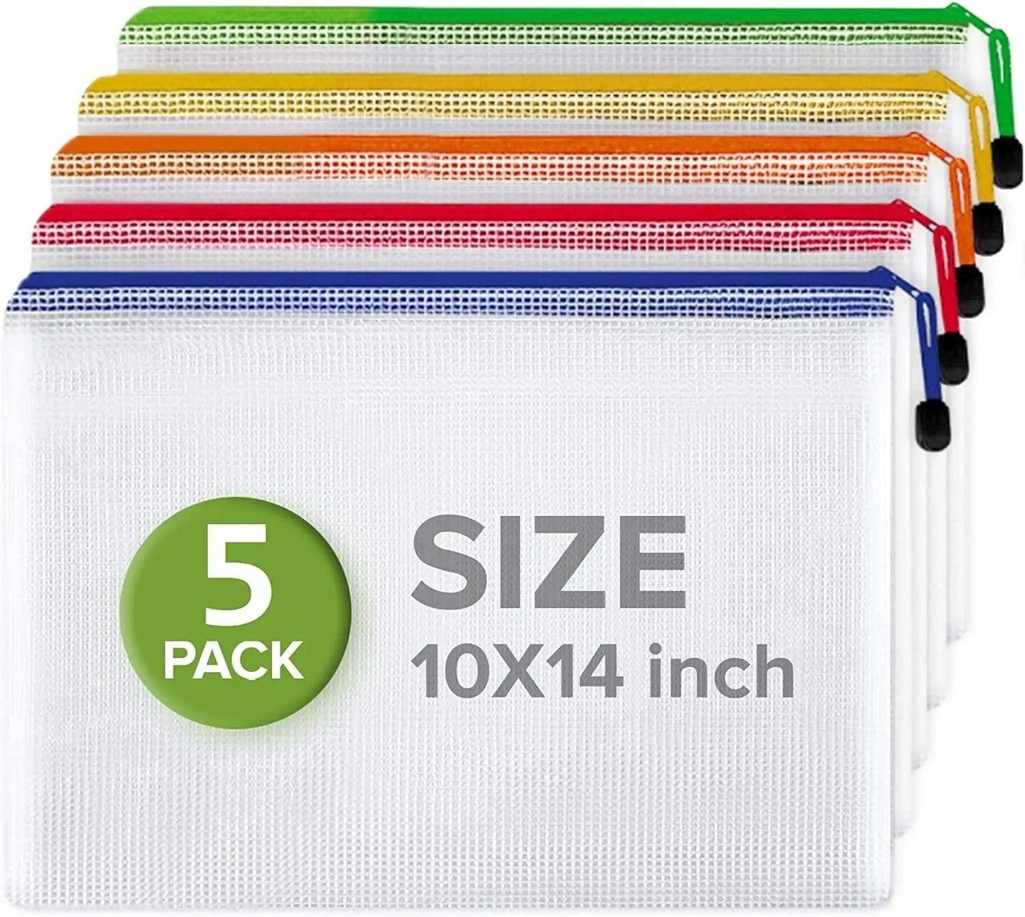 5 Pack Mesh Bags with Zipper 10x14 Inch for Organizing &#x26; Storage   Plastic Pouches for School Teachers Classroom Organization   Zipper Storage Bags   Plastic Zipper Pouch 10 X 14   Zippered Pouch Bag