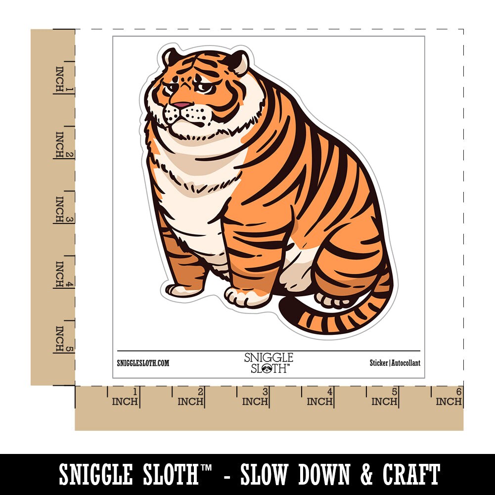 Chubby Fat Tiger Waterproof Vinyl Phone Tablet Laptop Water Bottle Sticker Set - 5 Pack