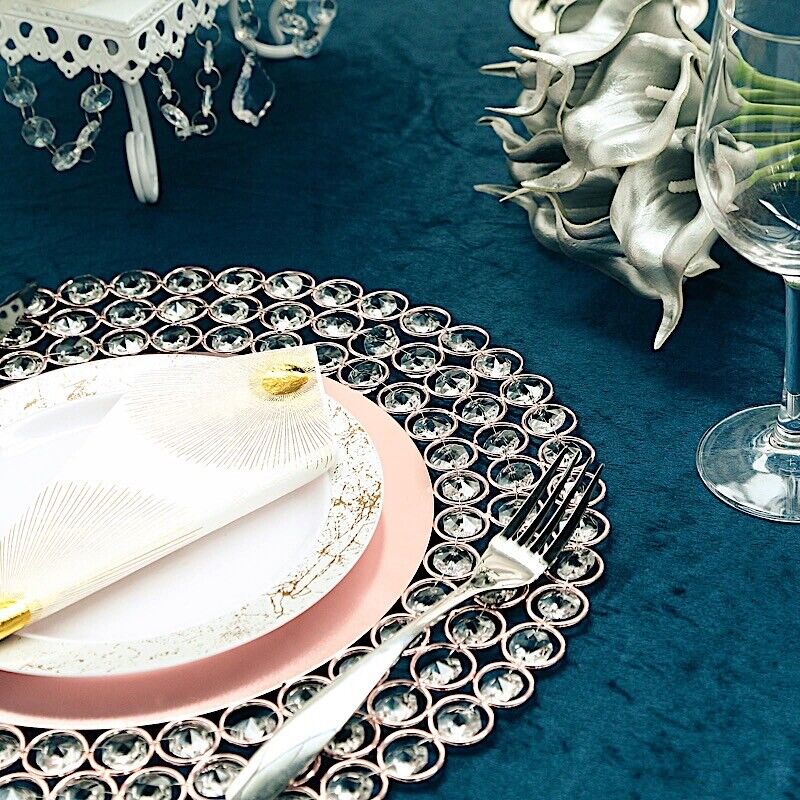 4 pcs 14-Inch Round Metal Charger Plates Crystal Beads
