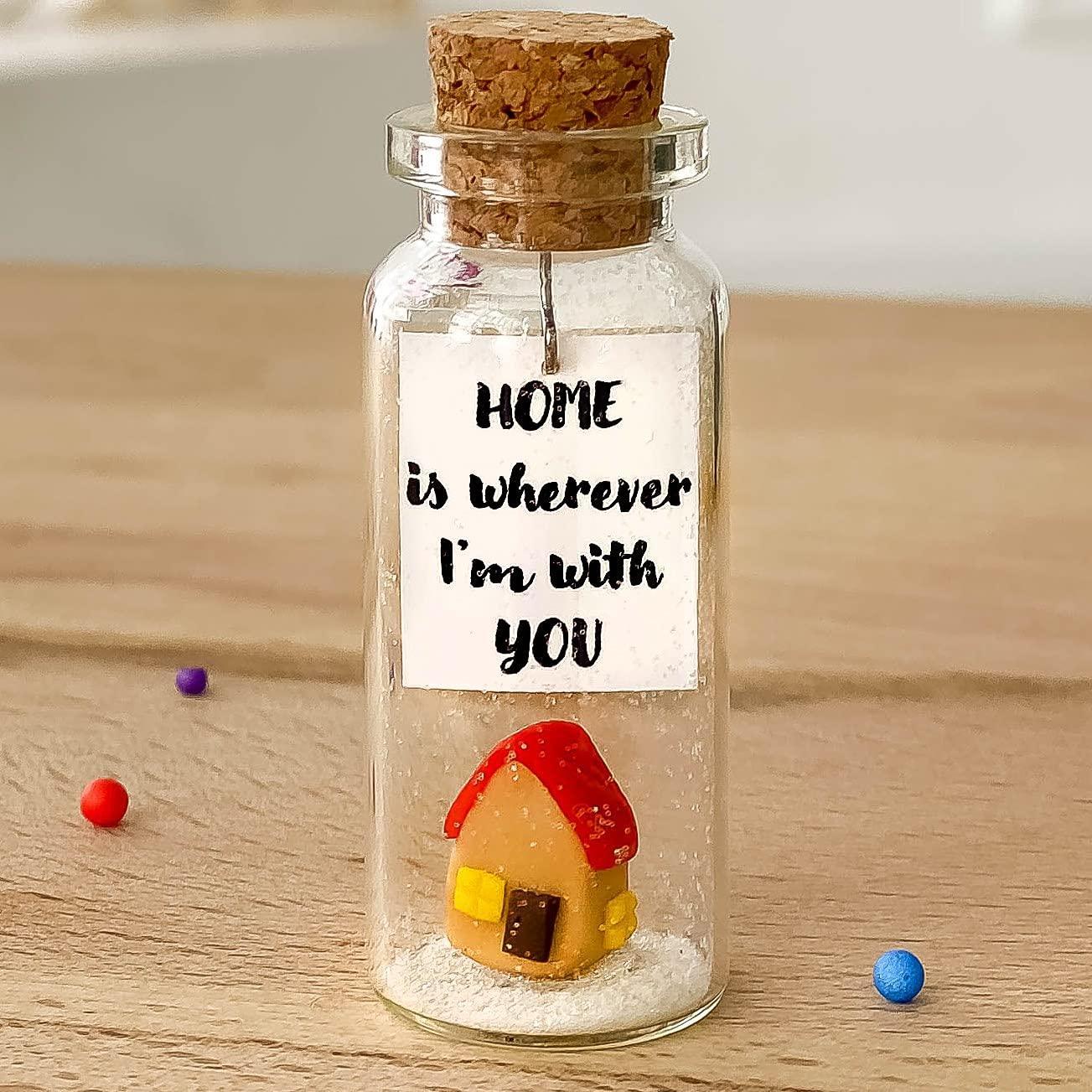Cute Girlfriend and Boyfriend Gifts   Personalized Anniversary Present for Her Him   Custom Birthday Gift Idea for Women Men (Home is Wherever I&#x27;m with You Gift Bottle)