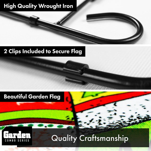 G128 Combo Pack: Garden Flag Stand Black 36x16 Inch &#x26; Garden Flag Merry Christmas Mittens 12x18 Inch