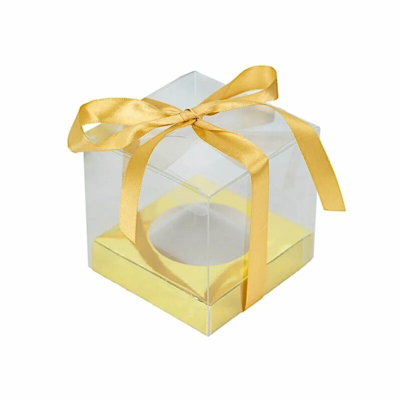 CLEAR GOLD 12 Square 3.5&#x22; Mini Cupcake BOXES Favor Holders