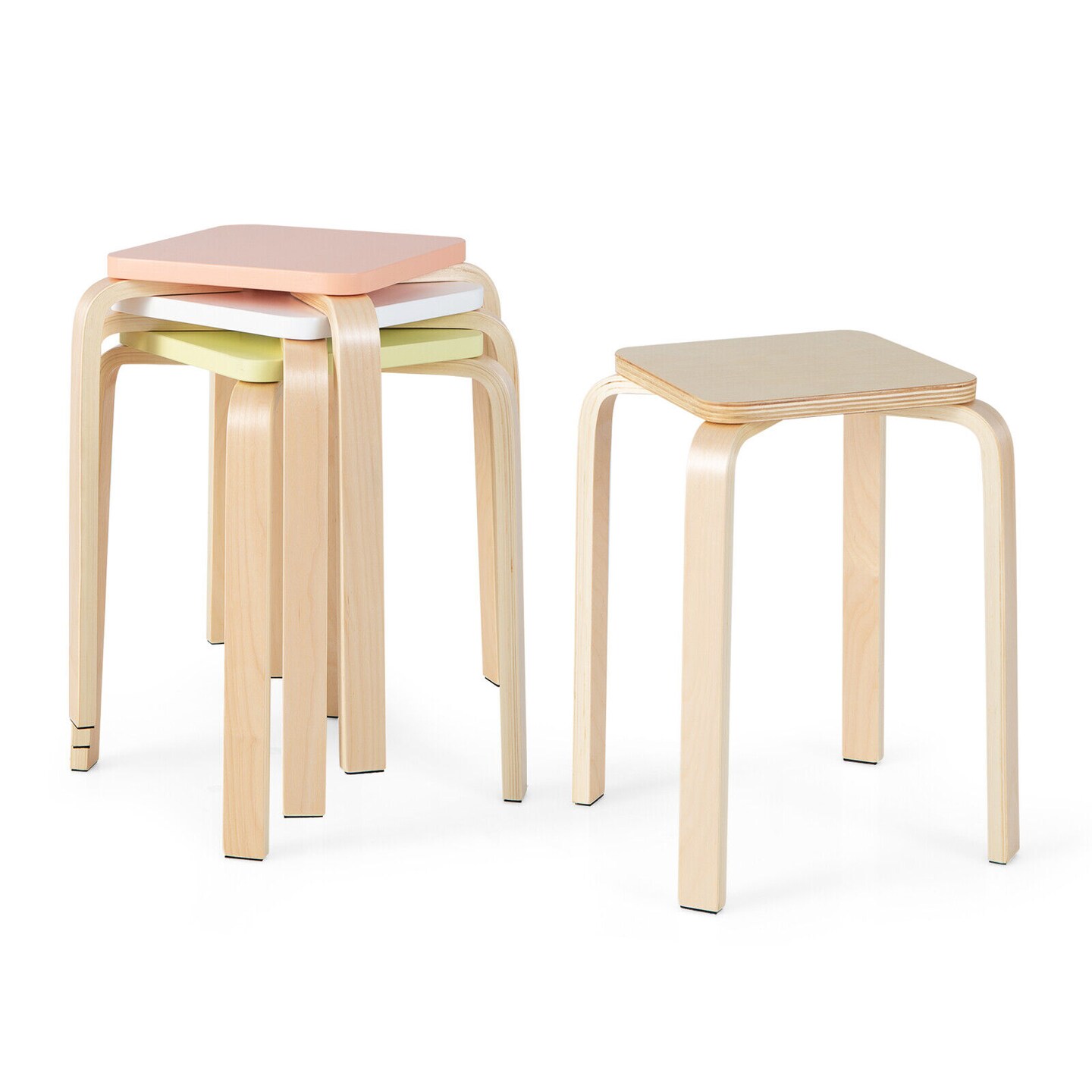 Stackable Stools Set of 4 with Square Top and Rounded Corners - 14" x 14" x 18"