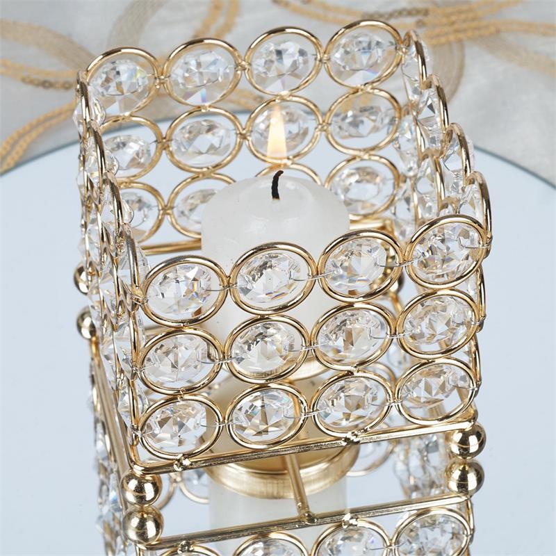 10 pcs SQUARE 3&#x22; Candle Holder GOLD METAL Tealight Votive Crystal Beaded