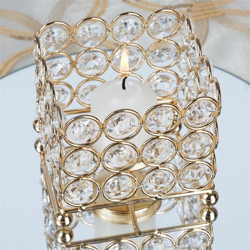 10 pcs SQUARE 3" Candle Holder GOLD METAL Tealight Votive Crystal Beaded
