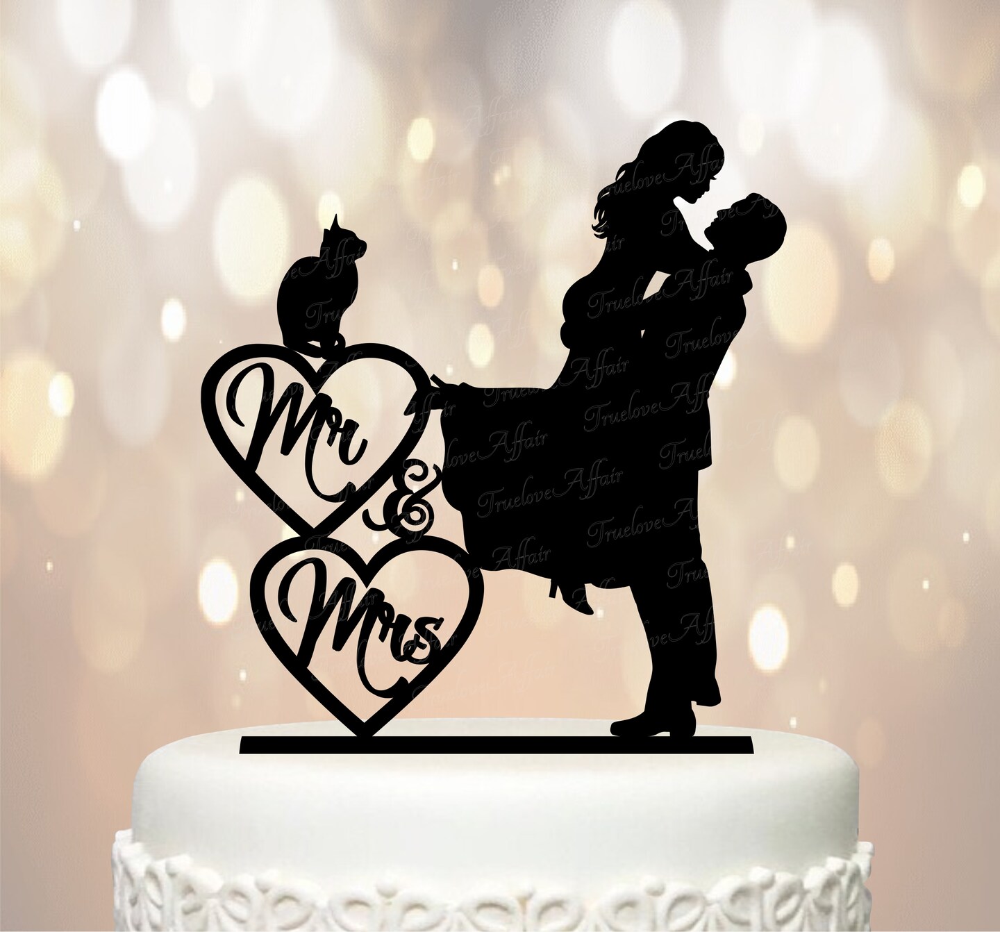 Wedding Cake Topper, Bride lifted by Groom ~ Silhouette Groom holding Bride  Topper featuring you Cat[TLA104] | MakerPlace by Michaels, image size:1080x1007