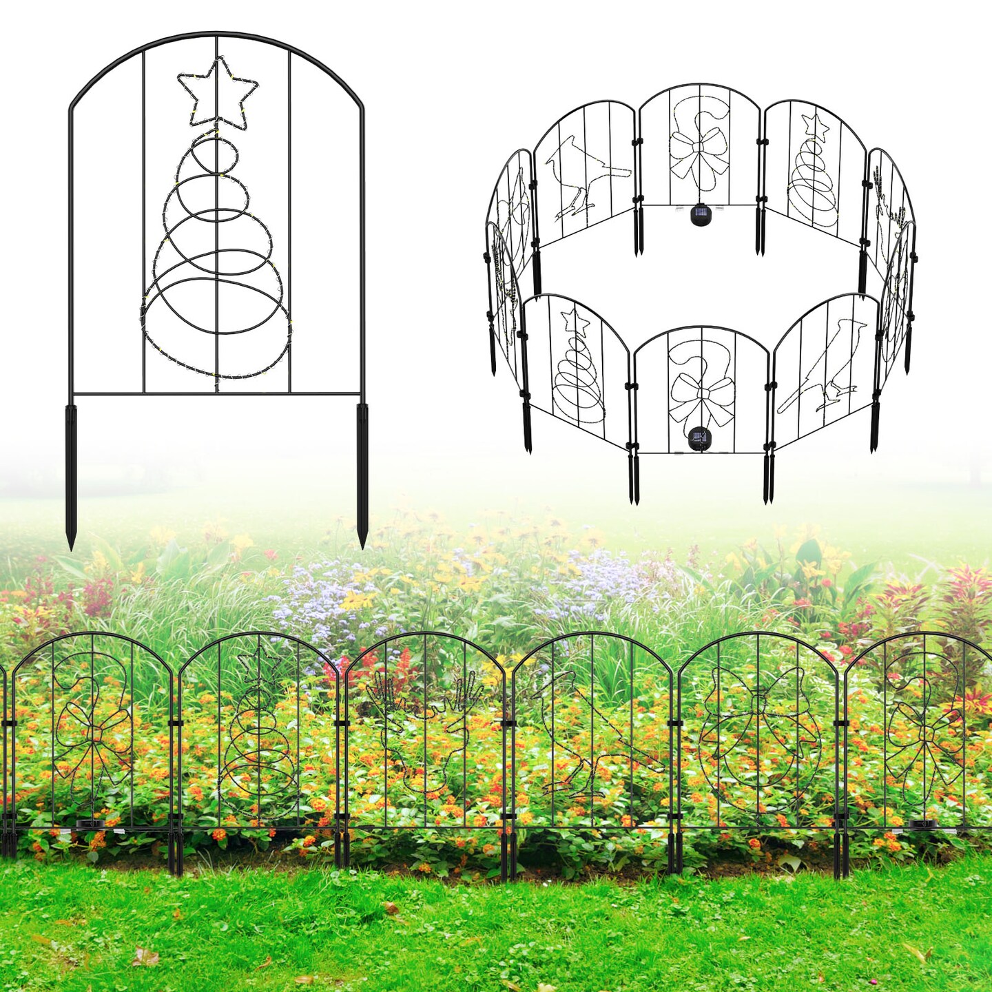 10pcs Christmas Pattern Decorative Garden Fence with Solar LED Lights