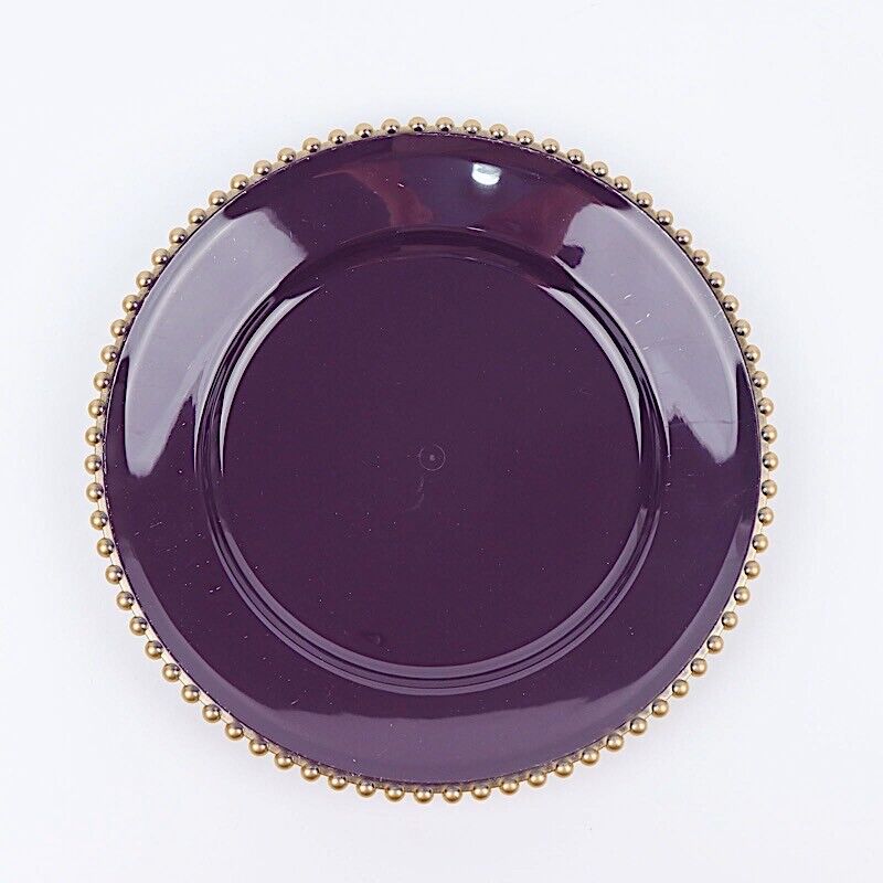 6 PURPLE GOLD 12&#x22; Round Beaded Rim Charger Plates