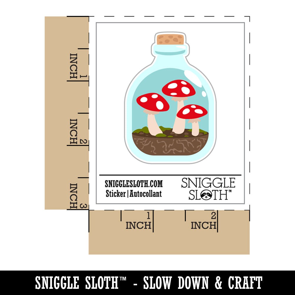 Glass Bottle Mushroom Dirt Terrarium Waterproof Vinyl Phone Tablet Laptop Water Bottle Sticker Set - 5 Pack