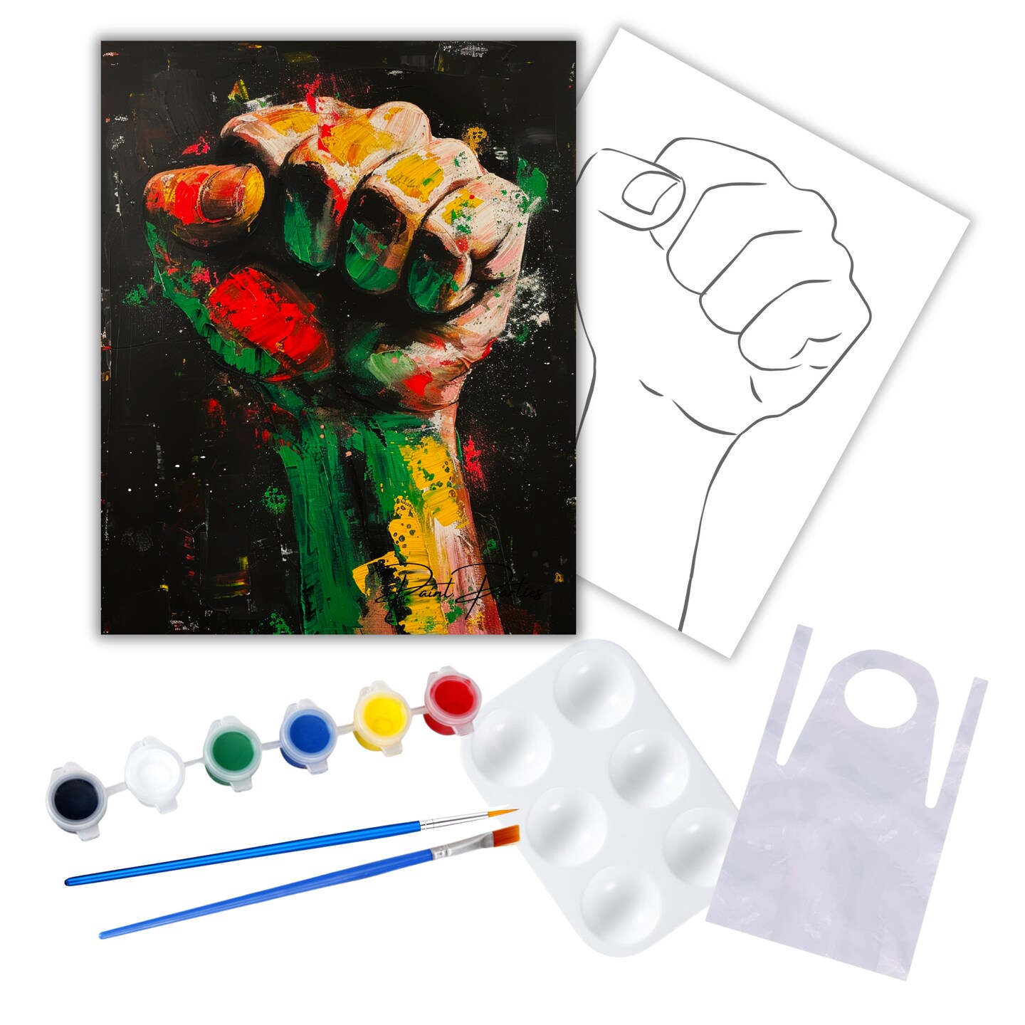 Juneteenth &#x22;Fist&#x22; DIY Canvas Art Kit, Adult Beginner, Acrylic Paint Size 11x14 inch