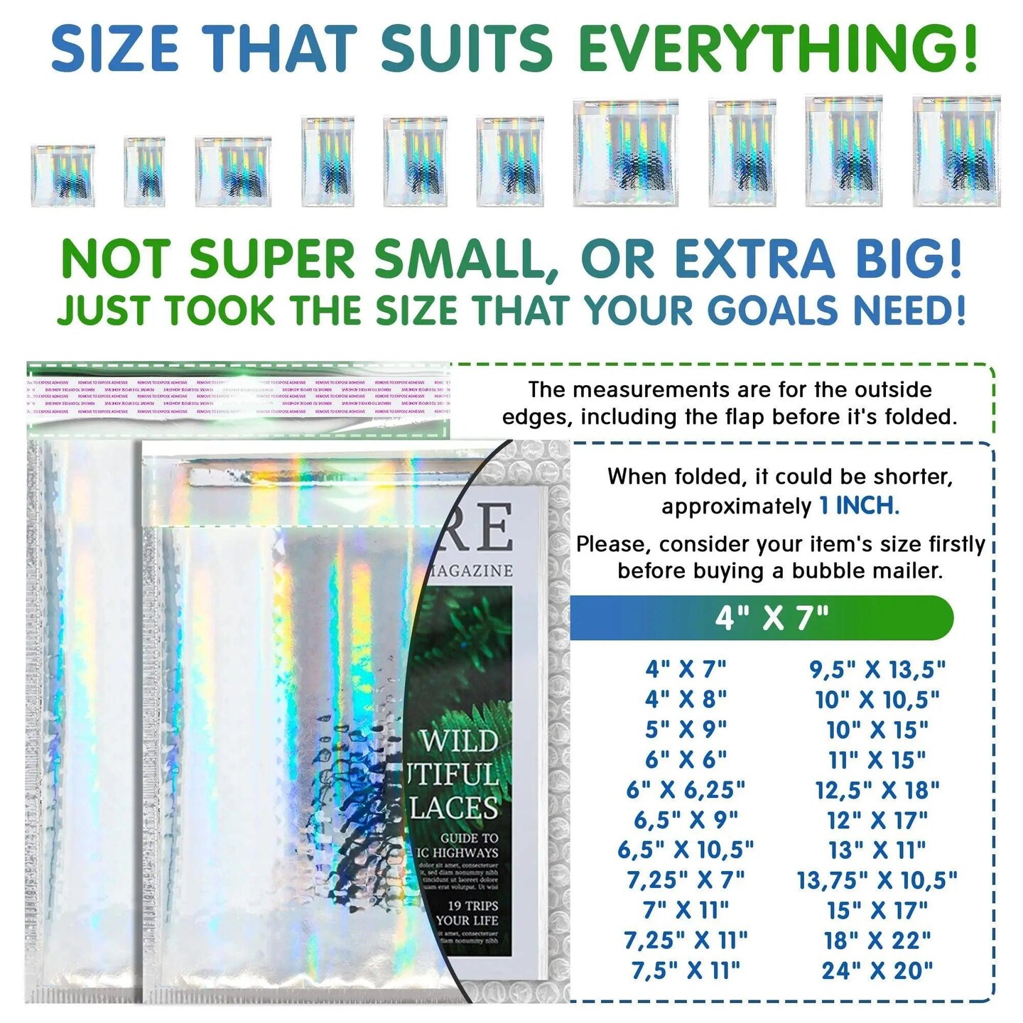 Hologram Metallic Bubble Mailers 7.25 x 11 Pack of 25 Opaque Mail Bubble Envelopes with Sturdy Adhesive Line Reliable Padded Shipping Envelopes Waterproof Padded Envelopes Various Sizes