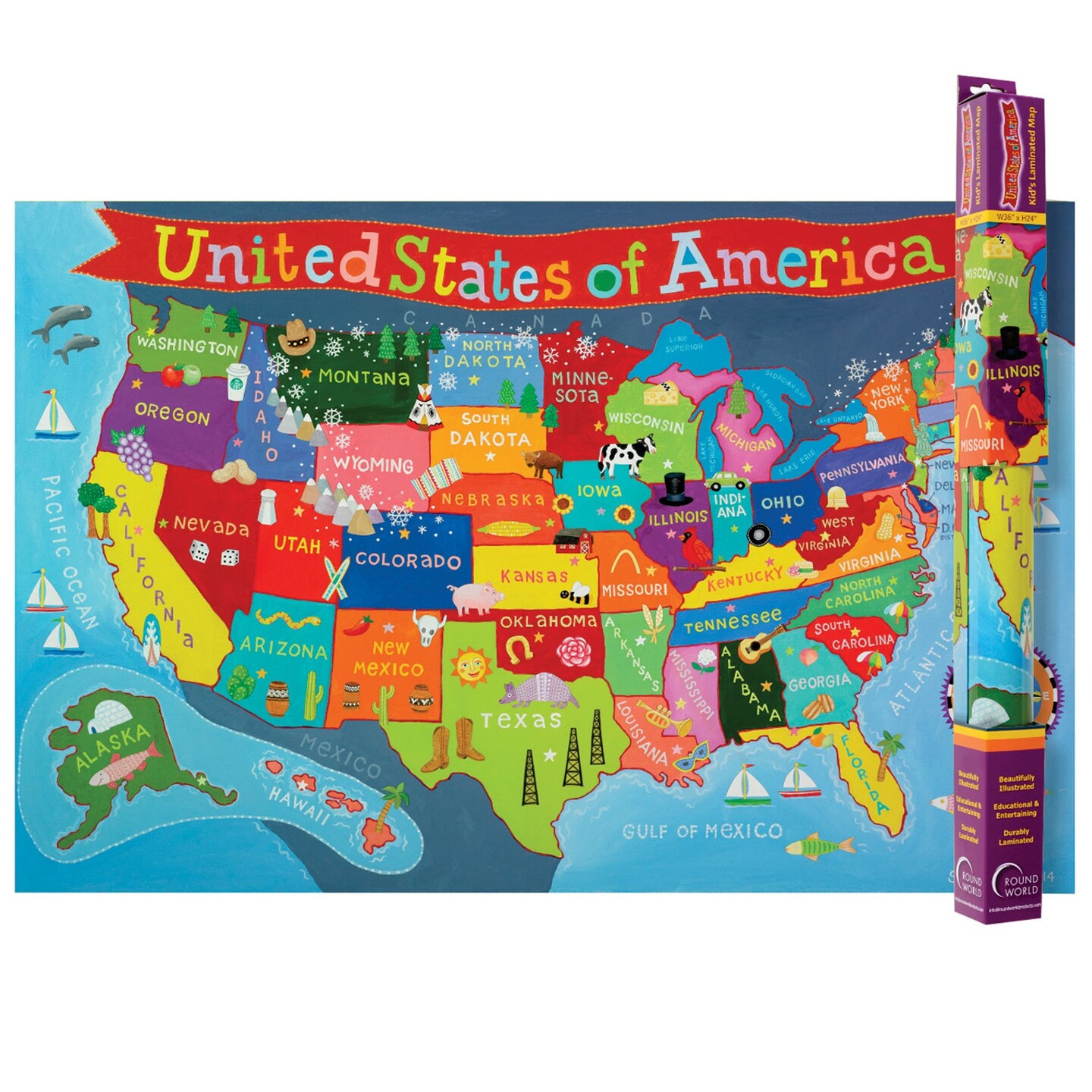 Kid&#x27;s Map, United States, 24&#x22; x 36&#x22;