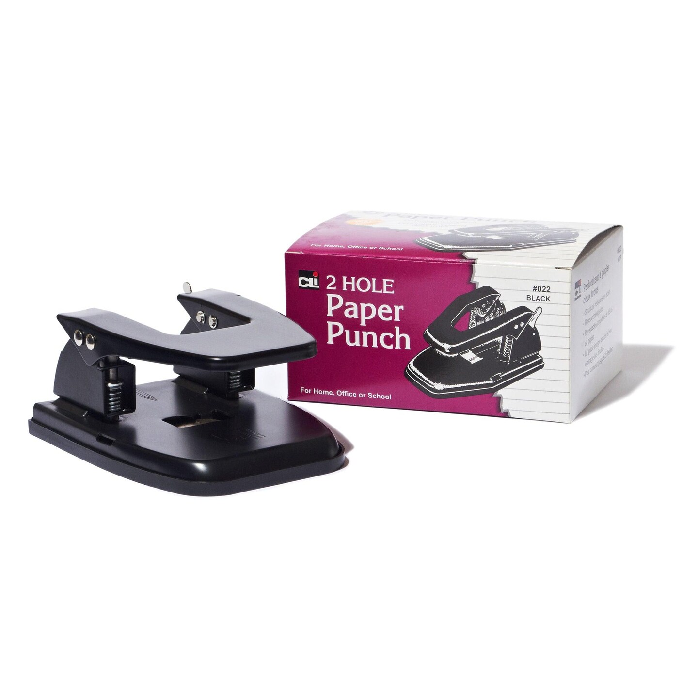 2-Hole Paper Punch, 2 3/4&#x22; Center, 30 Sheet Capacity, Black, Pack of 2