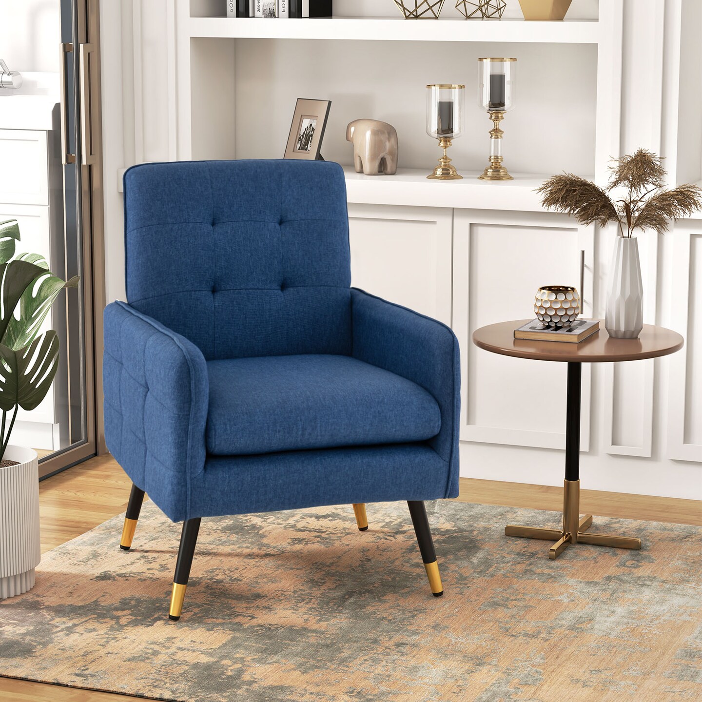 Linen Fabric Accent Chair With Removable Seat Cushion