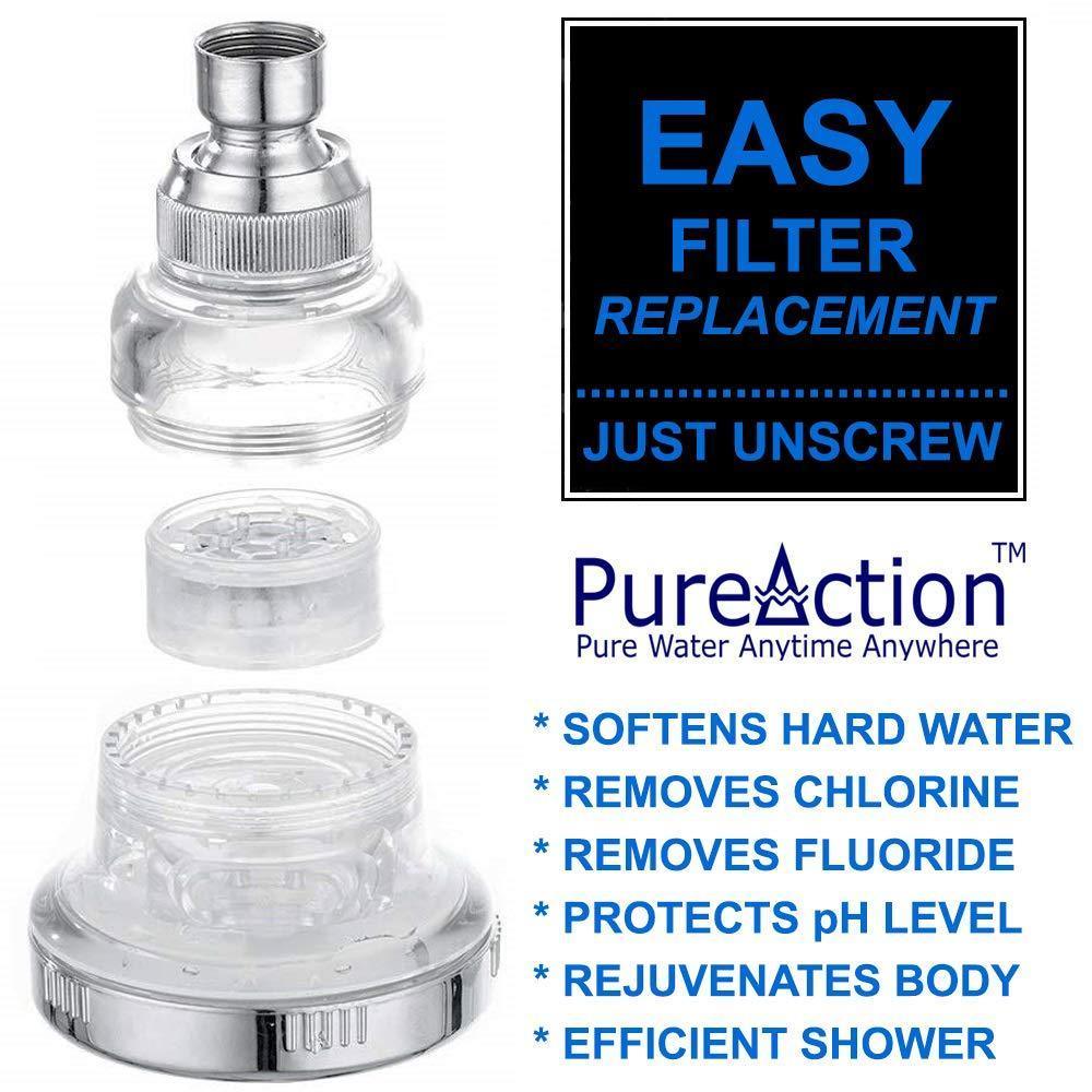 PureAction Water Softener Shower Head Filter for Hard Water Chlorine & Fluoride Filter Filtered Shower Head High Pressure Rain Showerhead 2 Replaceable Filters Best Shower As Dry Skin & Hair