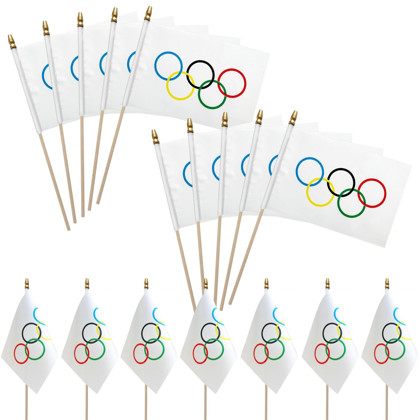 LoveVC 20 Pack Olympic Games Flags on Wood Stick Olympic Rings Small Mini Hand Held Flag Decorations,5x8 Inch