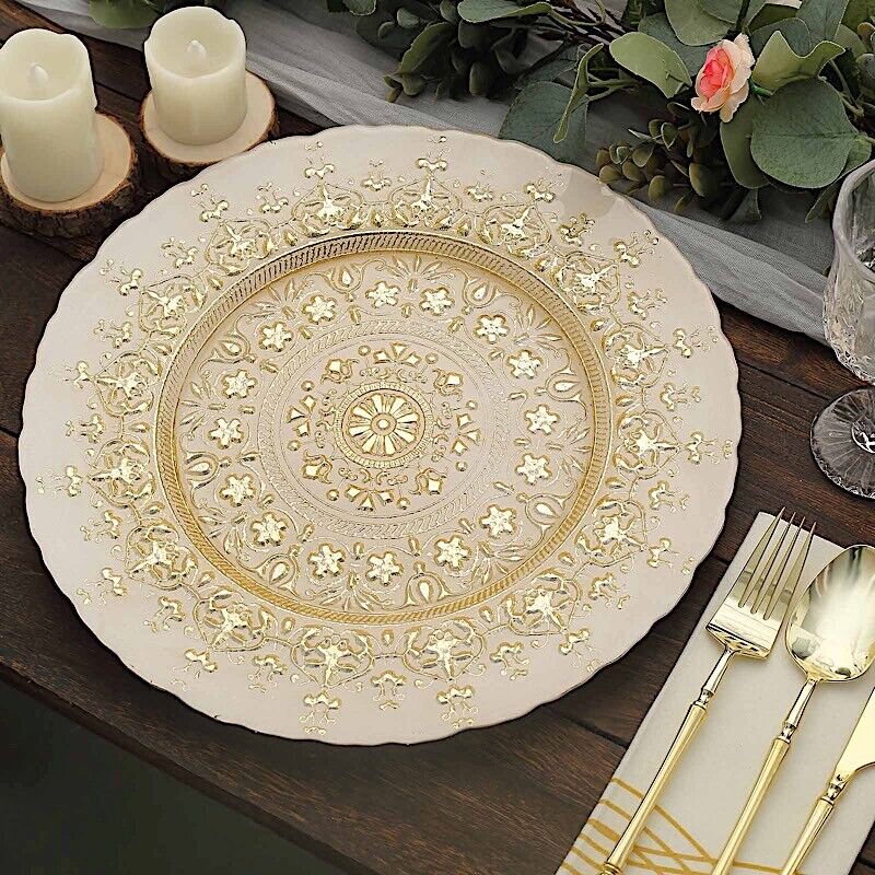 GOLD 8 Round 13&#x22; Monaco Style Glass CHARGER PLATES