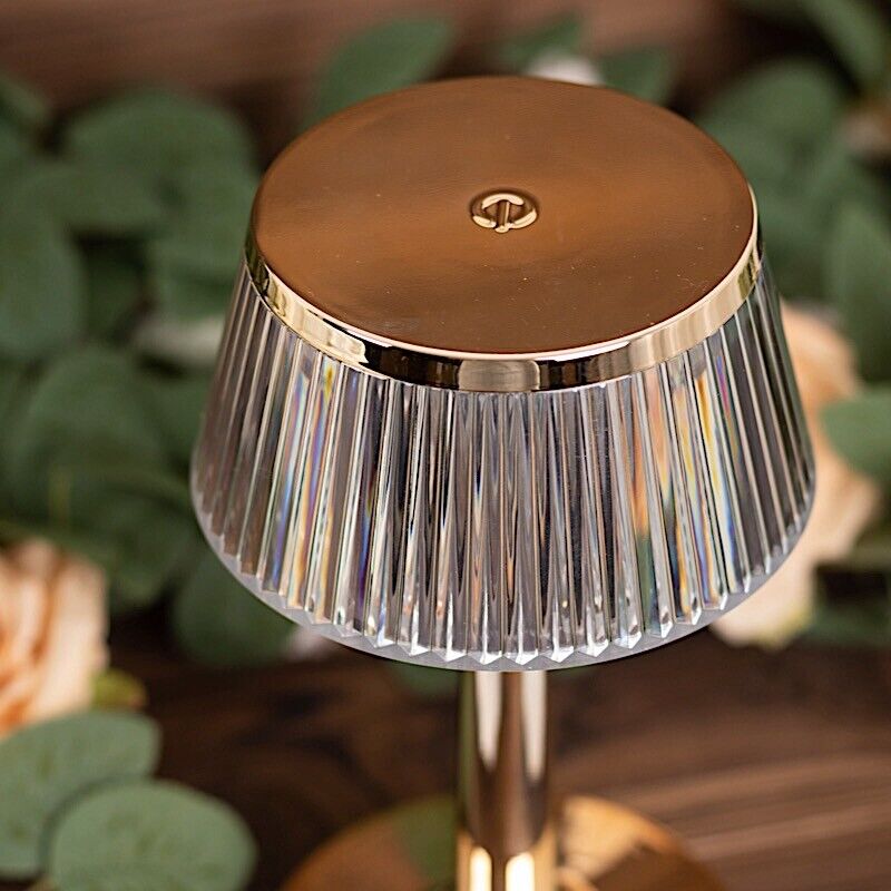 9 in Clear Gold Acrylic Crystal Pleated Design TABLE LAMP LED Light