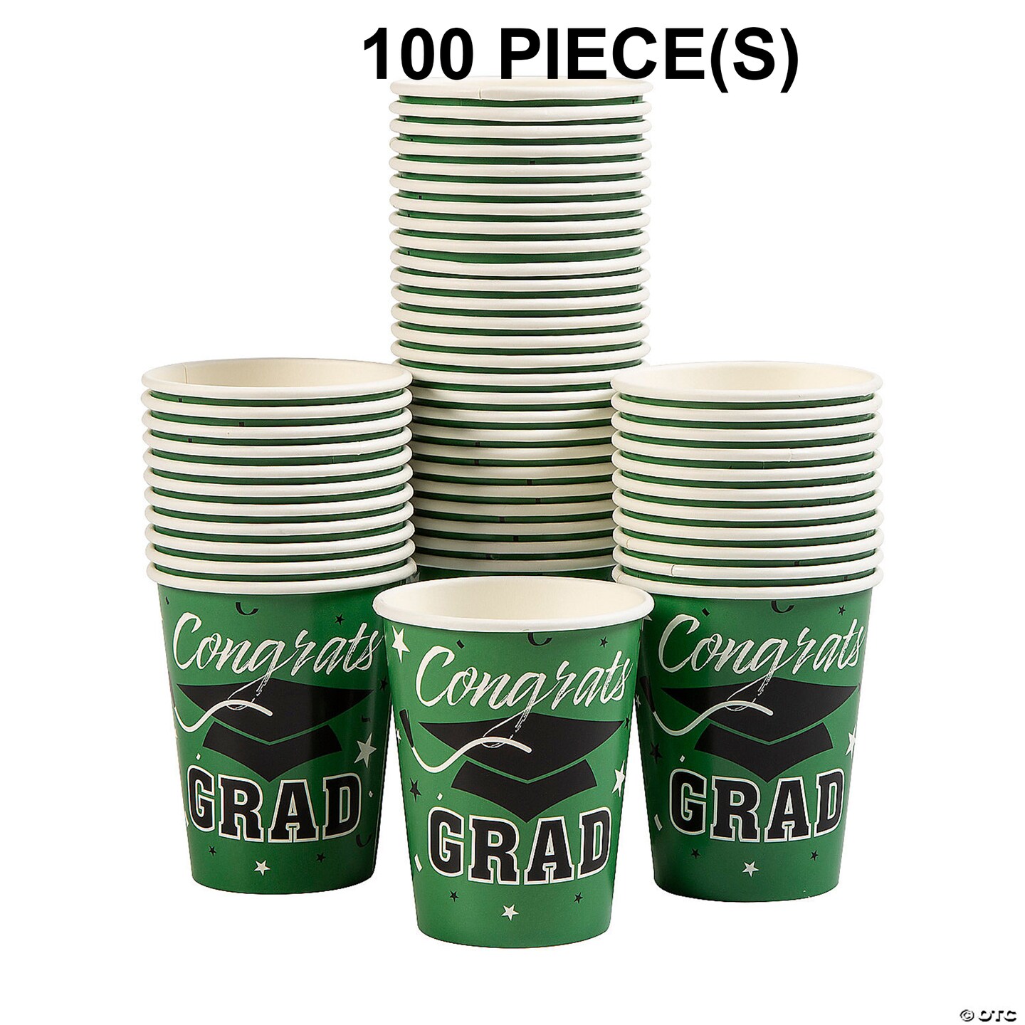 Green Graduation Party Congrats Grad &#x26; Cap Paper Cups