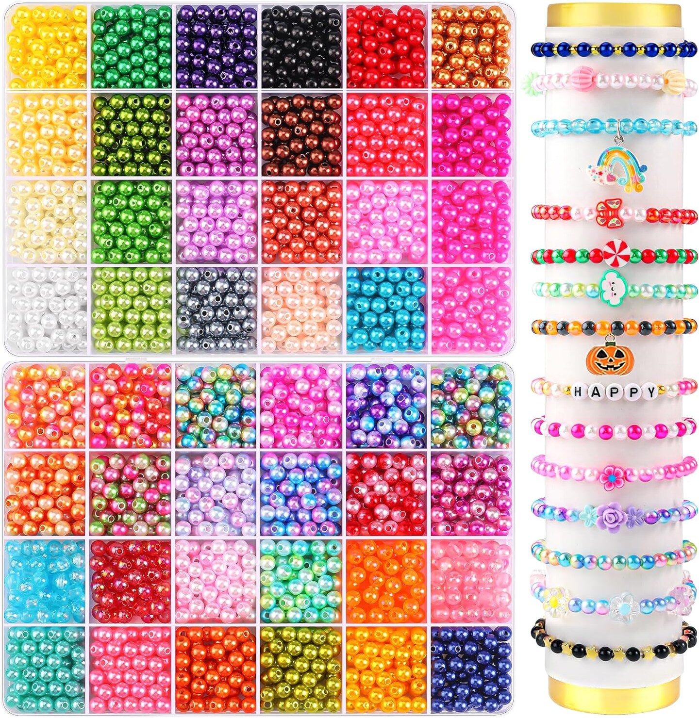 Pearl Beads for Jewelry Making 48 Colorful 6mm Round Pearl Beads for Bracelets Making Kit Small Pearl Filler Beads for DIY Craft Necklace Earrings