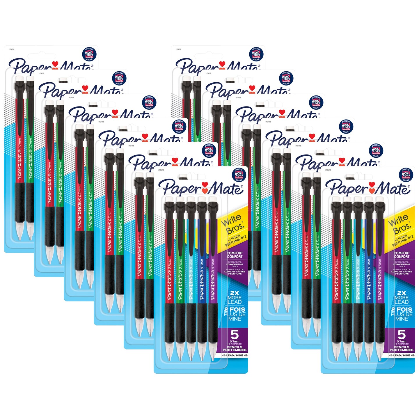 Write Bros® Comfort Mechanical Pencil, 0.7mm, Assorted, 5 Per Pack, 12 Packs