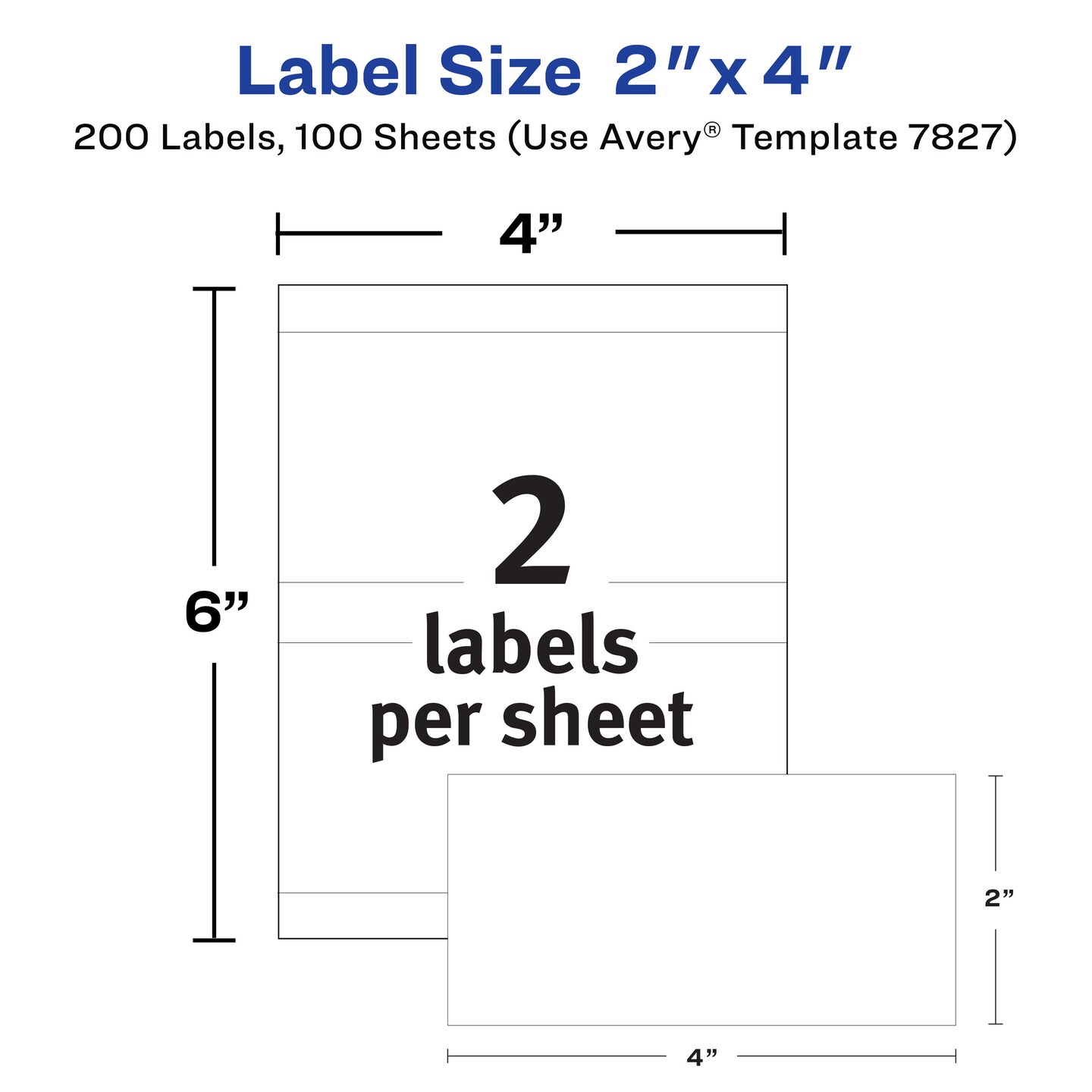 Avery Printable All-Purpose Removable Labels, 2&#x22; x 4&#x22;, White Labels, 2 Packs, 200 Customizable Blank Labels Total (7827)
