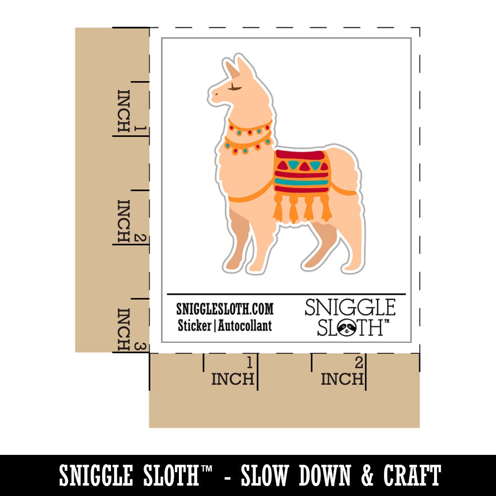 Fancy Llama with Geometric Blanket and Tassels Waterproof Vinyl Phone Tablet Laptop Water Bottle Sticker Set - 5 Pack