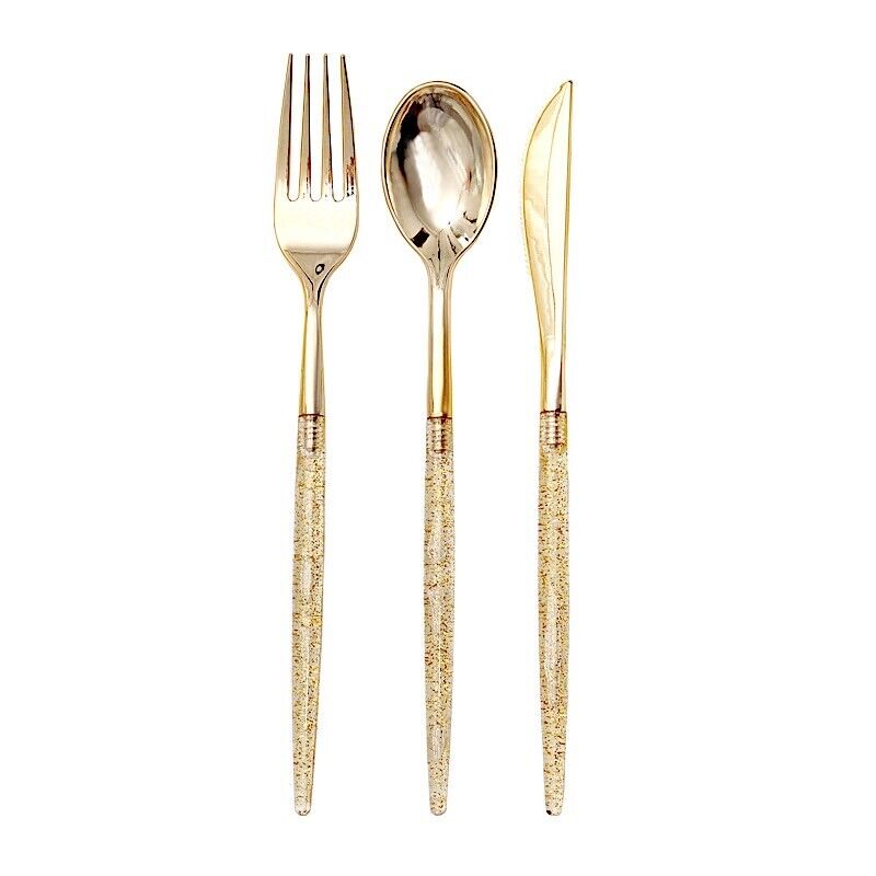 24 Gold Disposable Plastic CUTLERY Spoon Fork and Knife Set