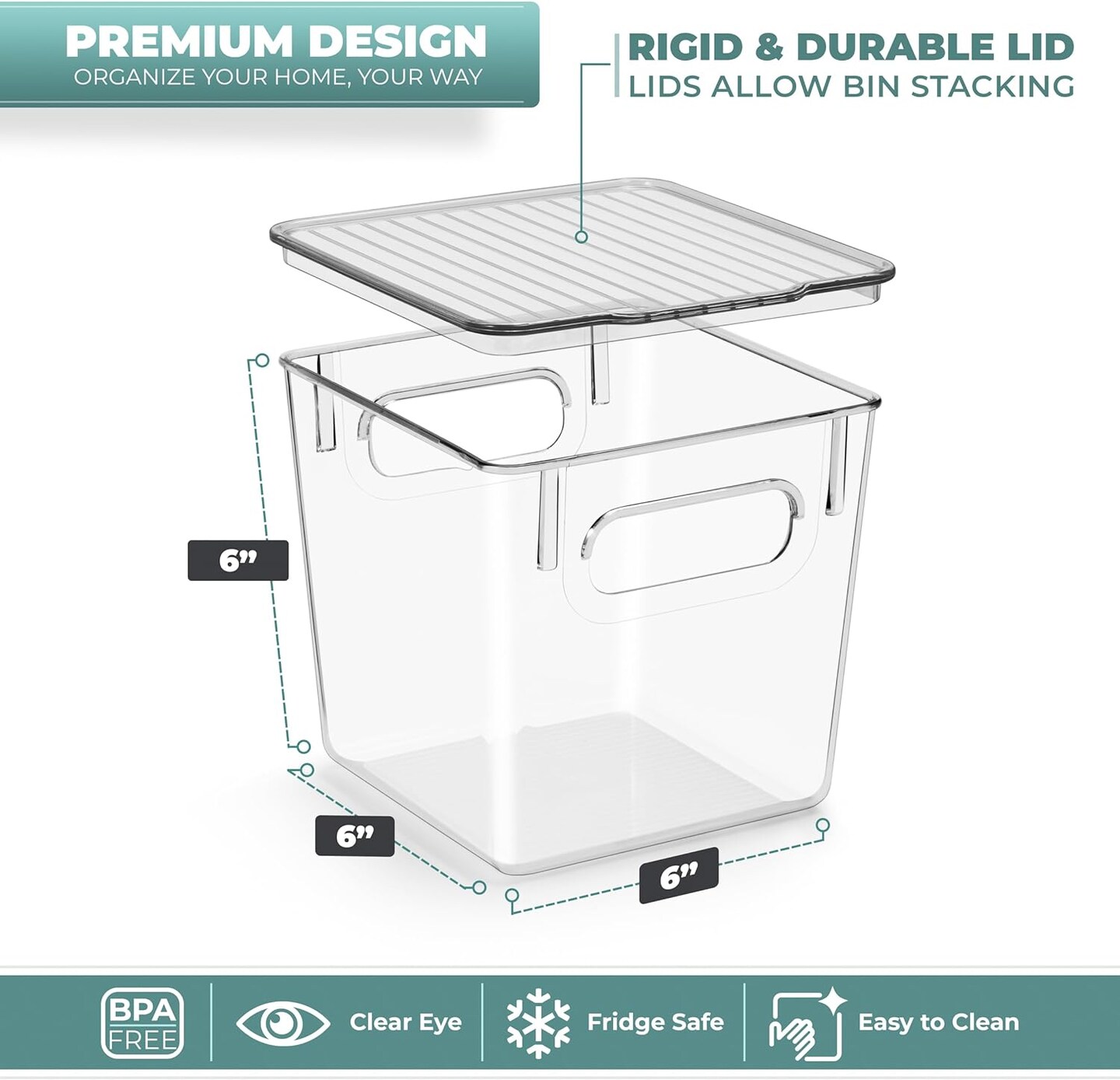 Sorbus Clear Plastic Container Bins W/ Lids (Small 4 Pack)