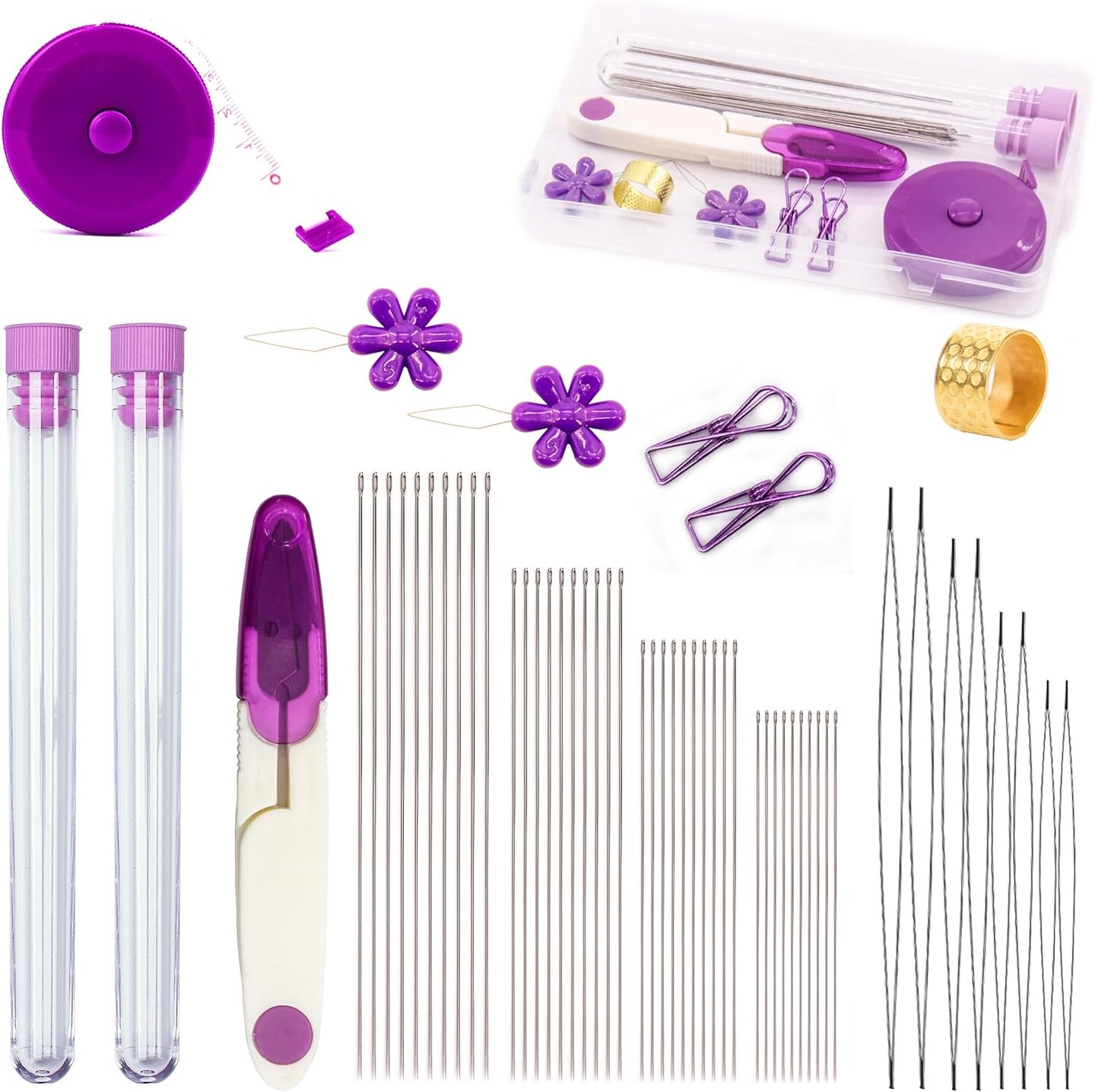 58Pcs Beading Needles for Jewelry Making, Seed Beads Tools, Include 40 Long Straight and 8 Big Eye Beading Needles,Needle Bottle, Thimble, Needle Threaders,Securing Clip and Tape Measure