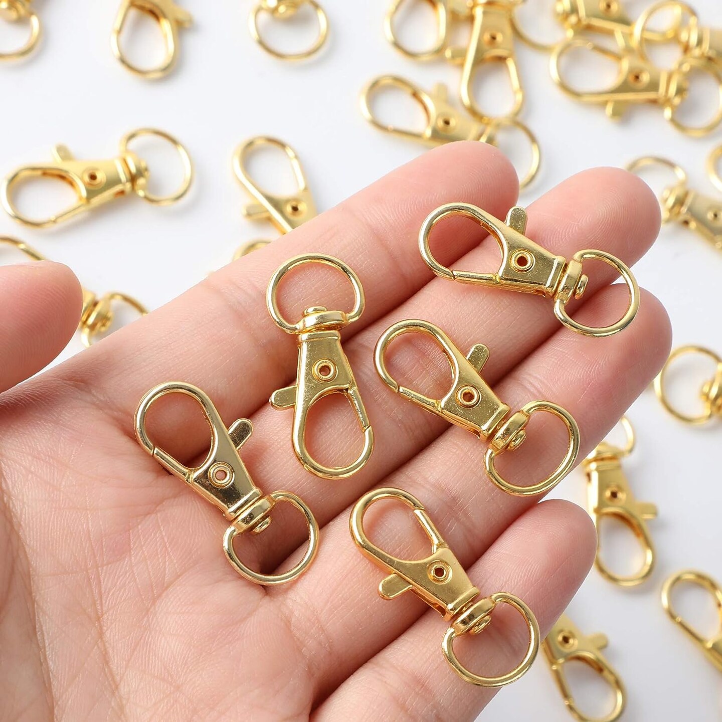 100PCS Gold Swivel Clasps Lanyard Snap Hooks with Key Rings, Key Chain Clip Hooks Lobster Claw Clasps for Keychains Jewelry DIY Crafts