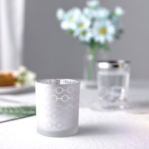 12 pcs Frosted Glass Votive Candle Holders Honeycomb Design