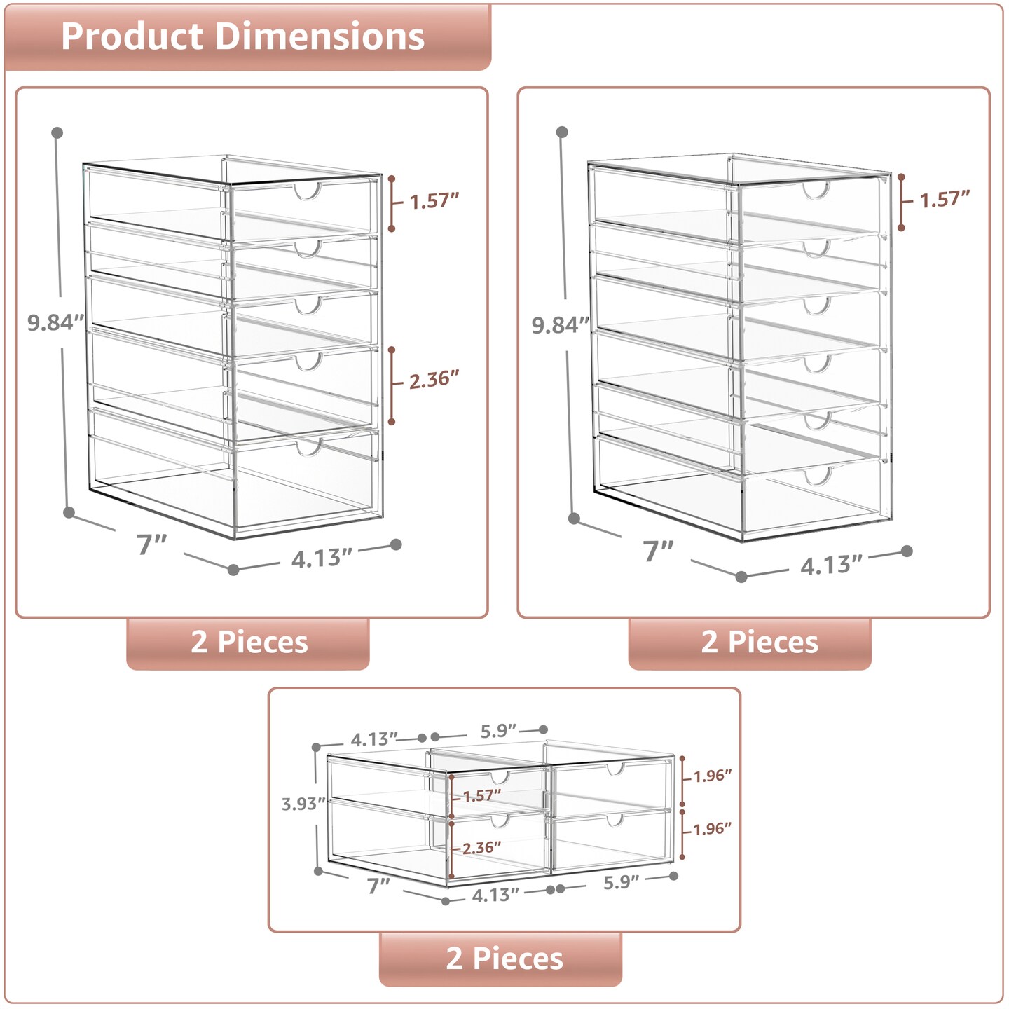 Sorbus 30 Drawers Acrylic Organizer for Makeup, Organization and Storage, Art Supplies, Jewelry, Stationary - 6 Pcs Clear Stackable Storage Drawers