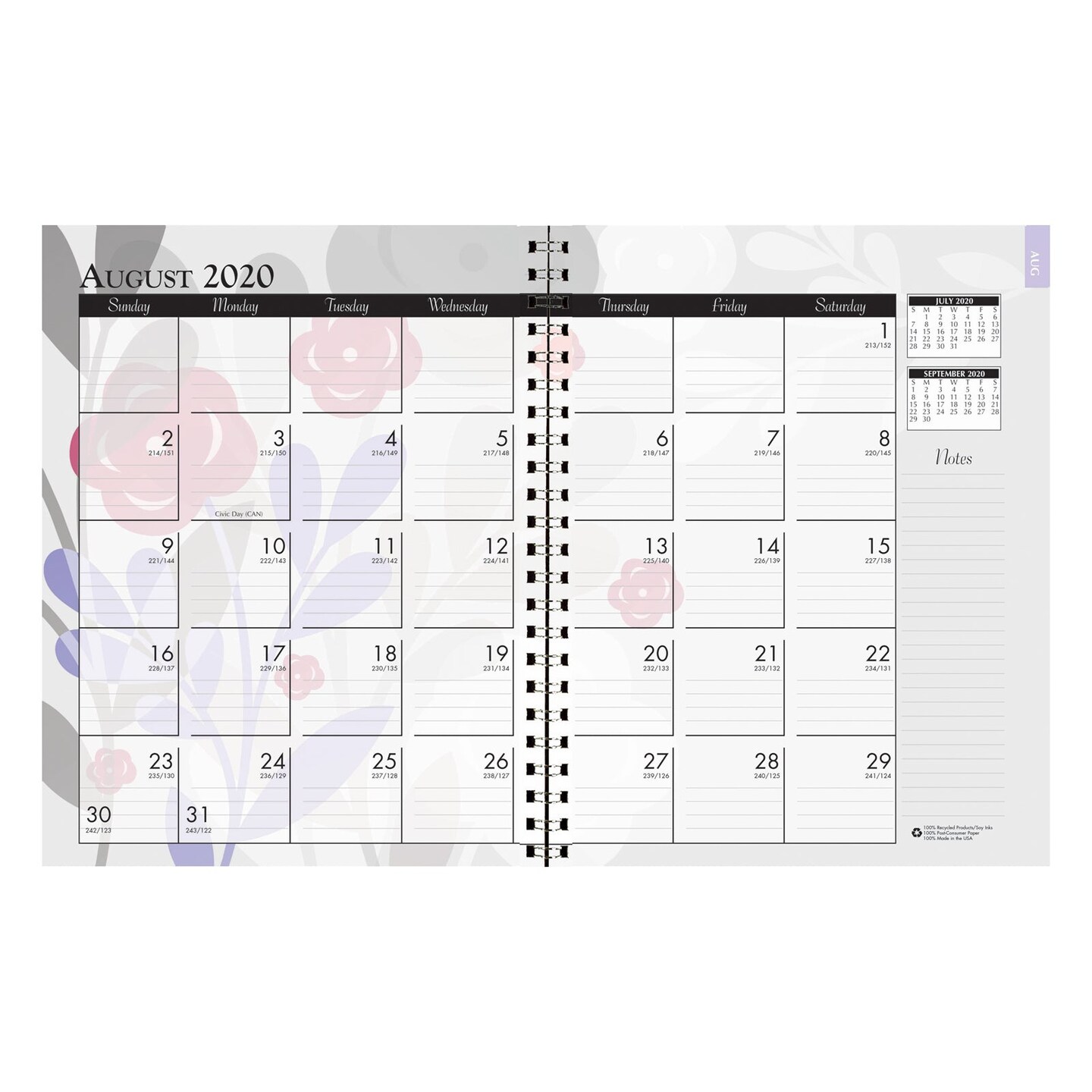 Monthly and Weekly Academic Calendar Planner, Wild Flower, July-August, 7&#x22; x 9&#x22;