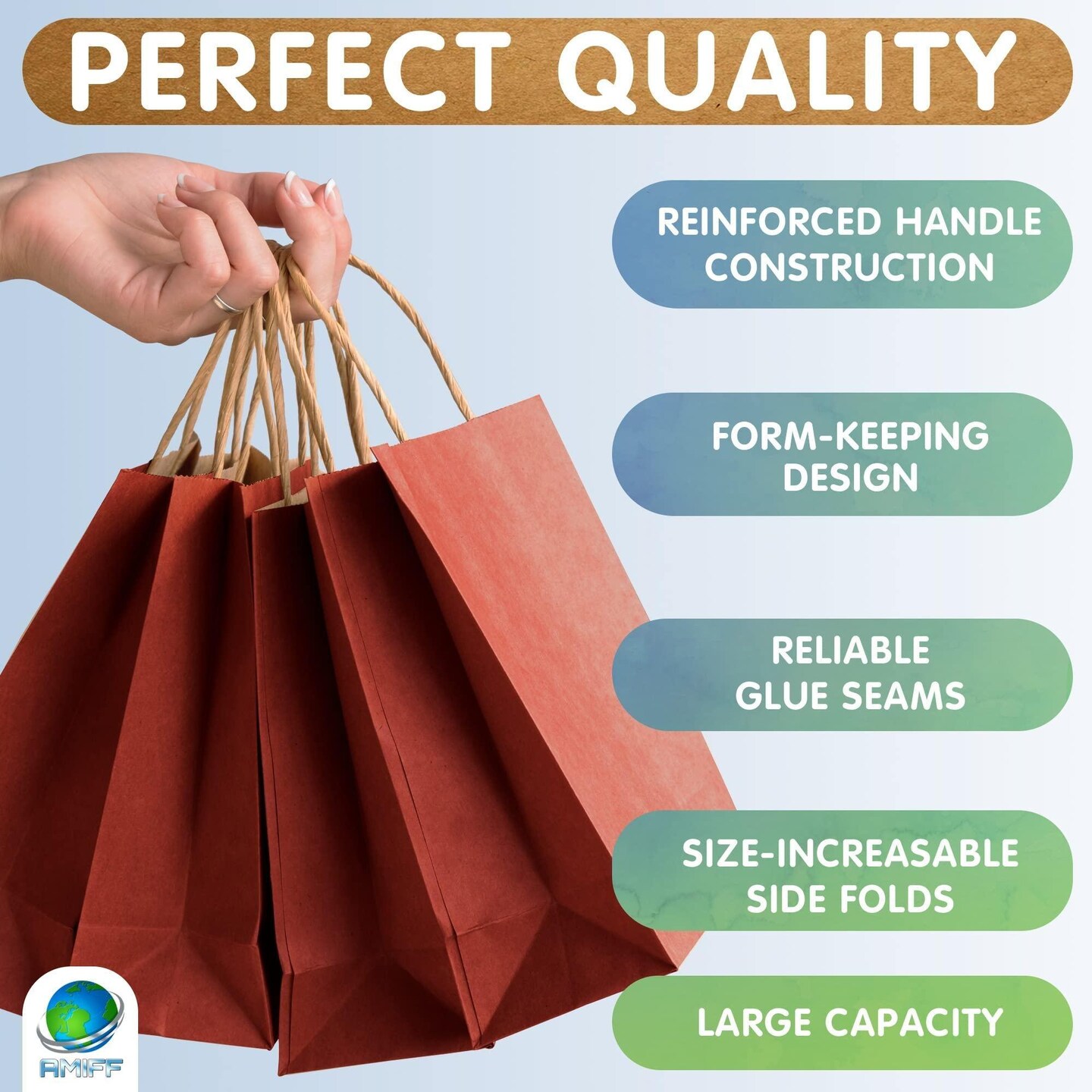 Kraft Paper Bags with Handles 16 x 6 x 12 Inch Pack of 25 Red Gift Bags with Handles Recyclable Sturdy 150 GSM Kraft Bags Stylish and Classy Red Paper Bags with Handles Bulk