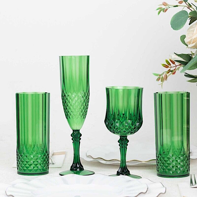 6 HUNTER GREEN 14 oz Crystal Plastic DRINKING GLASSES