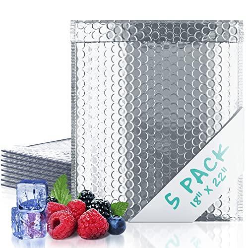 Thermal Bubble Mailer 18 x 22 Pack of 5 Foil Mailing Envelopes Self Seal Cool Bubble Mailers Waterproof Cold Shipping Package Insulated Shipping Bags for Food Perishables Cosmetics