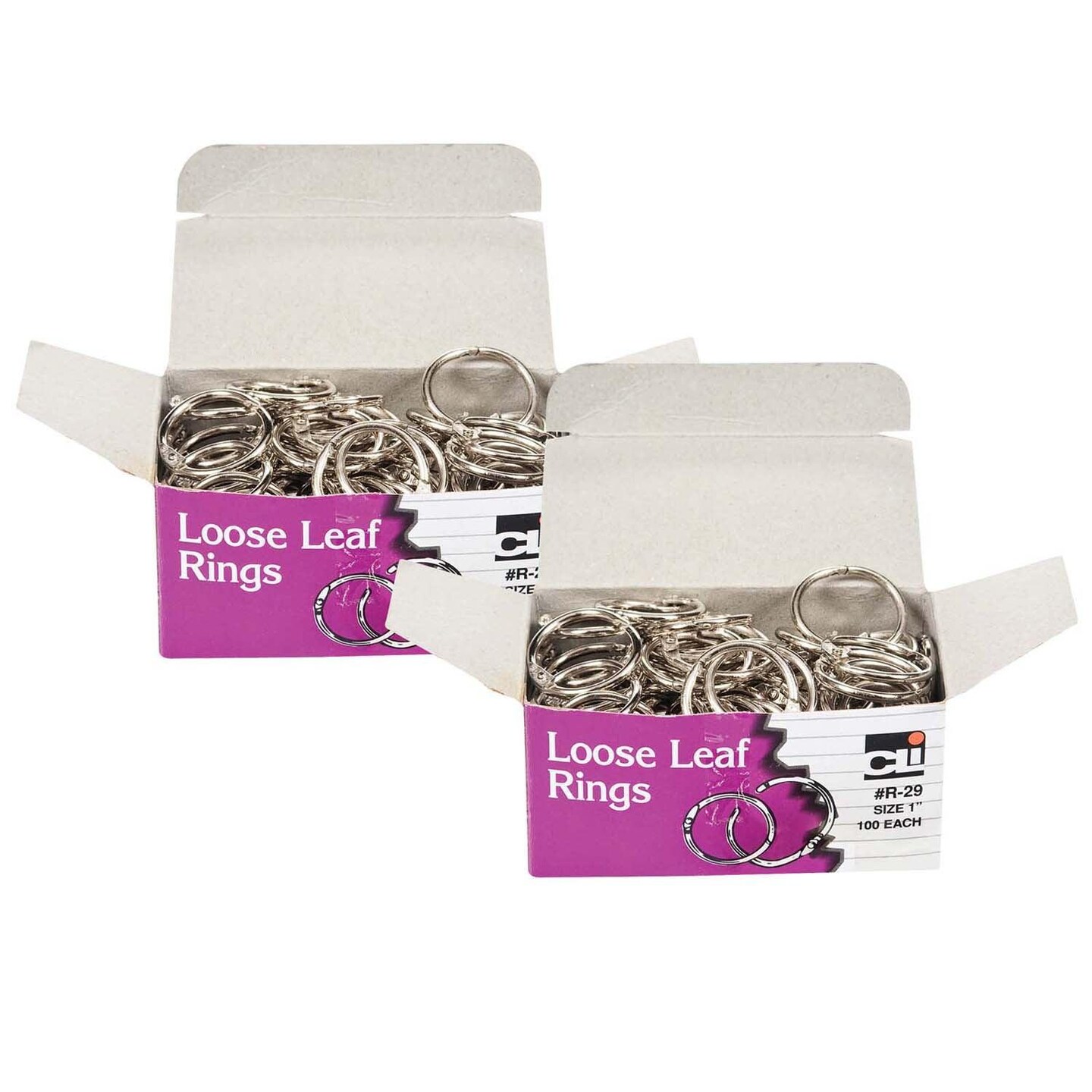 Loose Leaf Book Rings, 1&#x22; Diameter, 100 Per Box, 2 Boxes