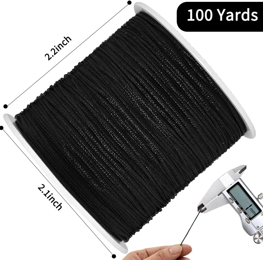 1mm x 100 Yards Black Nylon Cord Satin String for Bracelet Jewelry Making Rattail Macrame Waxed Trim Cord Necklace Bulk Beading Thread Kumihimo Chinese Knot Craft