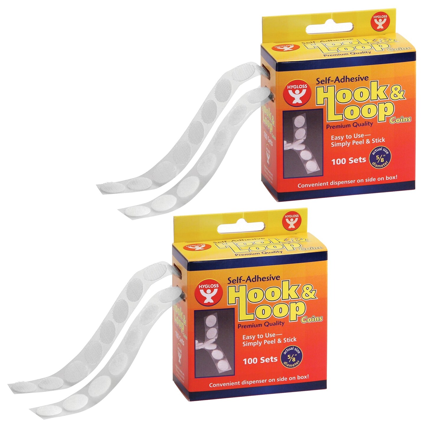 Self-Adhesive Hook &#x26; Loop Coins, 5/8&#x22;, 100 Per Pack, 2 Packs