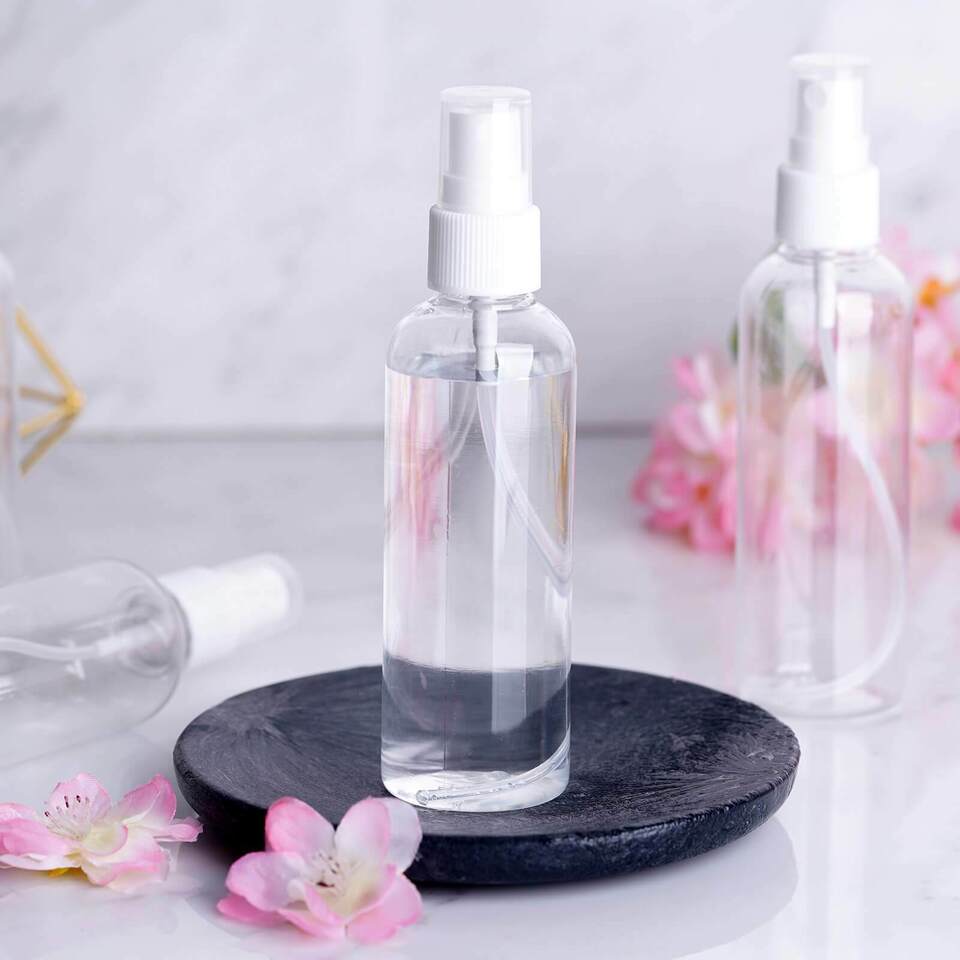 4 Clear 4 oz Empty Refillable Bottles Fine Mist Universal Use Sprays