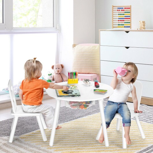 Wood Activity Kids Table and Chair Set with Center Mesh Storage