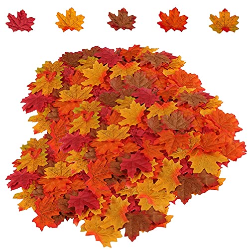 500PCS Artificial Maple Leaves 5 Assorted Mixed Fake Fall Maple Leaf Lifelike Looking Silk Autumn Leaf Garland for Halloween Fall Decor Party Festival Thanksgiving Table Decorations&#x2026;